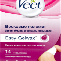 Полоски восковые для депиляции линии бикини и области подмышек VEET с ароматом бархатной розы и эфирными маслами, 14шт 1 шт