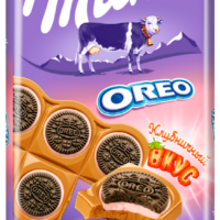 Шоколад молочный MILKA Орео с круглым печеньем,начинкой со вкусом клубники 1 шт