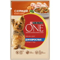 Корм Purina One Мини для собак мелких пород старше 1 года с курицей морковью и зеленой фасолью 85 г 1 шт