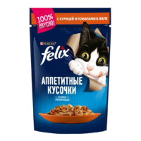 Корм Felix Аппетитные кусочки для взрослых кошек с курицей и томатами в желе 85 г 1 шт