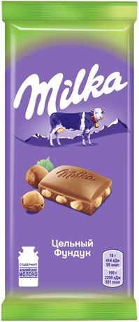 Шоколад Milka молочный с цельным фундуком 85 г 1 шт