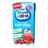Коктейль молочный ФрутоНяня с клубнично-земляничный стерилизованный 2,1% для питания детей раннего возраста 200 мл 1 шт