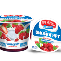 Биойогурт с плодово-ягодным наполнителем Три коровы Два кота земляника, 125г 1 шт