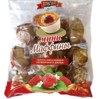 Мини-маффины с ароматом сливок и начинкой из клубничного джема 465г 1 шт